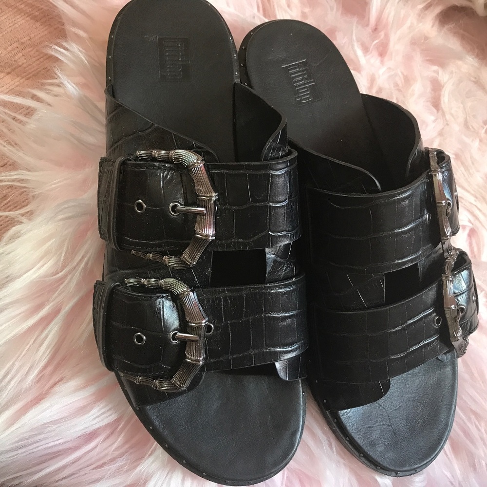 Fitflop Croc Print Sandals, Black